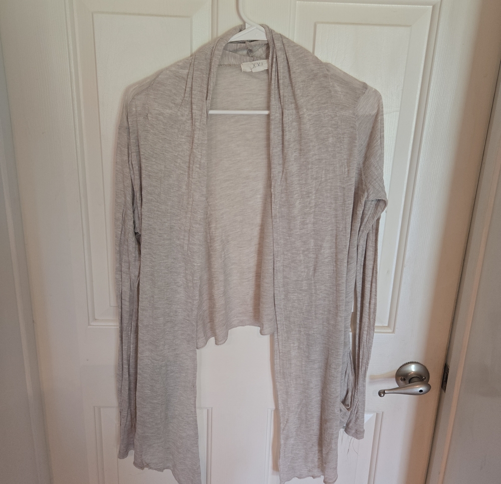 Forever 21 Heather Light Gray Open-Front Draped Cardigan